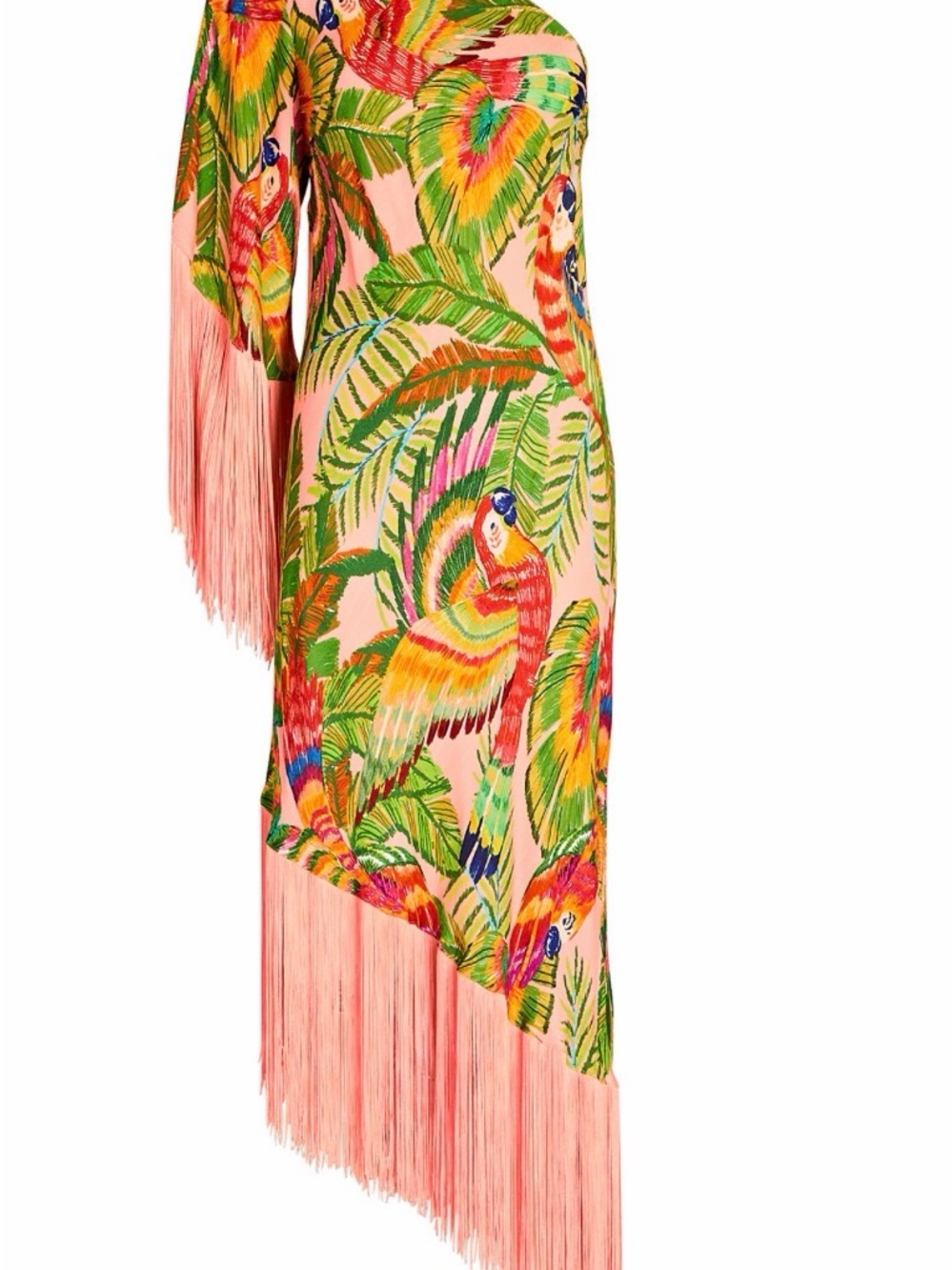 Farm Rio One-Shoulder Macaw Tropical Fringe Midi Dress - Multicolor - Picture 3 of 4